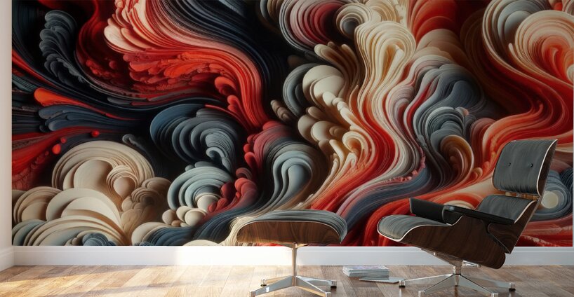 Red Abstract 3D Swirl Wall Murals