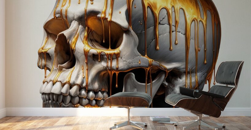 Skull Dripping Gold Wall Murals