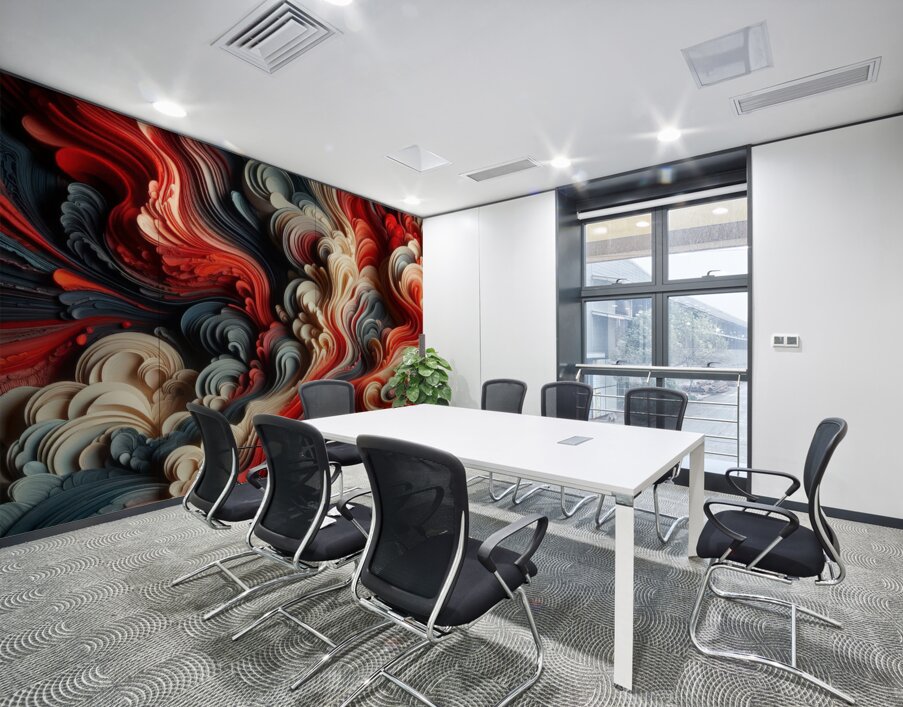 Red Abstract 3D Swirl Wall Printing