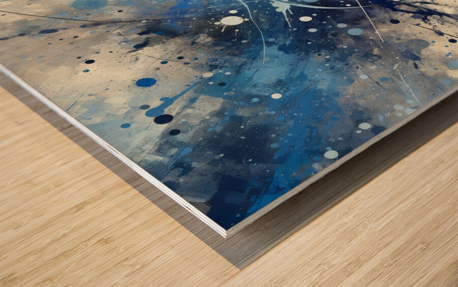 Blue Abstract Splatter Wood print